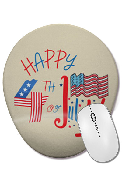 BASKI DÜNYASI Happy 4th Of July, Ziua Independenței, Cadou de sărbătoare, Tampă de mouse ovală patriotică cu suport pentru încheietura mâinii