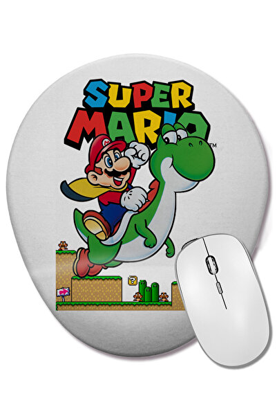 BASKI DÜNYASI Mouse Pad oval Super Mario E Yoshi cu suport pentru încheietura mâinii