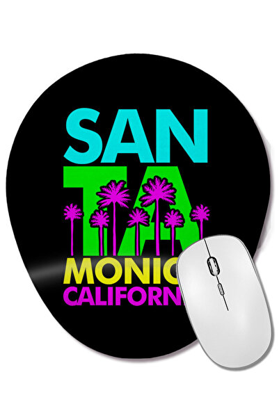 BASKI DÜNYASI Mouse Pad oval Santa Monica Bright Palm Trees cu suport pentru încheietura mâinii