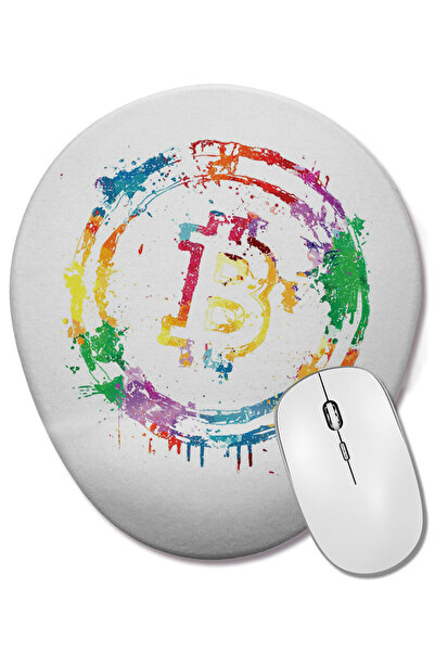 BASKI DÜNYASI Mouse Pad oval Bitcoin 02 cu suport pentru încheietura mâinii