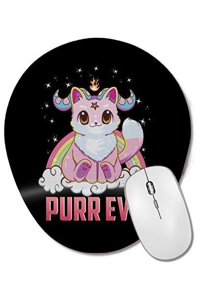 BASKI DÜNYASI Purr Evil Satanic Cat Pun Pure Evil Goth Kitten Mouse Pad oval ...