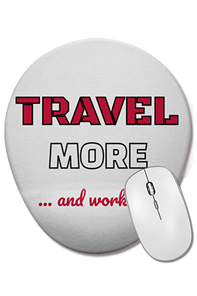 BASKI DÜNYASI Travel More & Work Less for Travelers Oval Mouse Pad with Wrist...