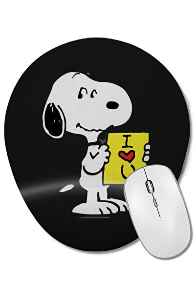 BASKI DÜNYASI Snoopy Peanuts I Love You 03 Bilek Destekli Oval Mouse Pad