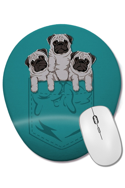 BASKI DÜNYASI Mouse Pad oval cu suport pentru încheietura mâinii Pug în buzunar