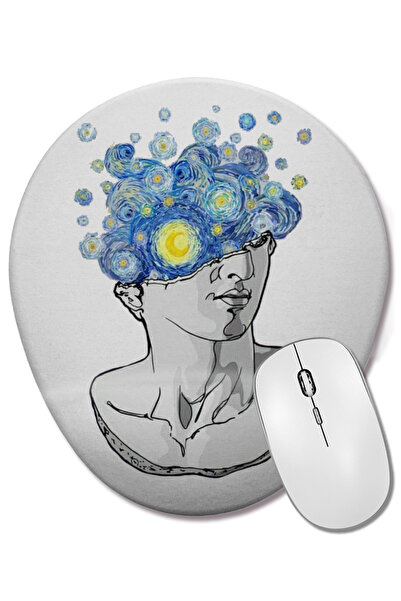 BASKI DÜNYASI Mouse Pad oval Starry Night Sculpture cu suport pentru încheiet...