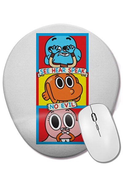 BASKI DÜNYASI Gumball Darwin Anais No Evil 02 Mouse Pad oval cu suport pentru...