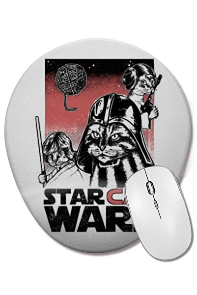 BASKI DÜNYASI Star Cat Wars Oval Mouse Pad with Wrist Support