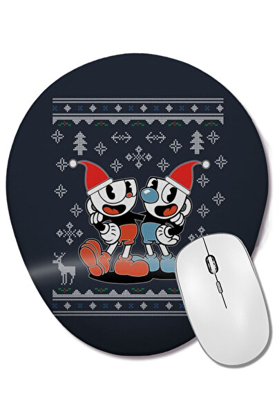 BASKI DÜNYASI Mouse Pad oval tricotat de Crăciun Cuphead cu suport pentru înc...