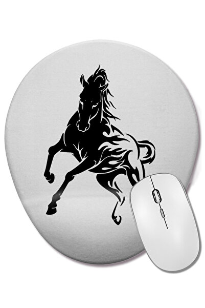 BASKI DÜNYASI Mouse Pad oval Horse Tattoo 4 Preto cu suport pentru încheietur...