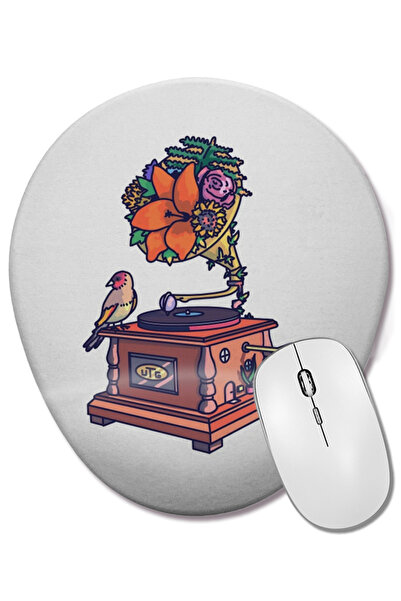 BASKI DÜNYASI Mouse Pad oval Vintage Record Player 02 cu suport pentru închei...
