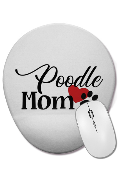 BASKI DÜNYASI Mouse Pad oval Poodle Mom Love cu suport pentru încheietura mâinii