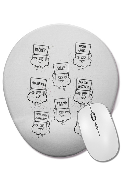 BASKI DÜNYASI Değmez Hayat Güzel este un mouse pad oval amuzant, cu suport pentru încheietura mâinii