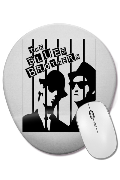 BASKI DÜNYASI Mouse Pad oval alb-negru The Blues Brothers cu suport pentru în...