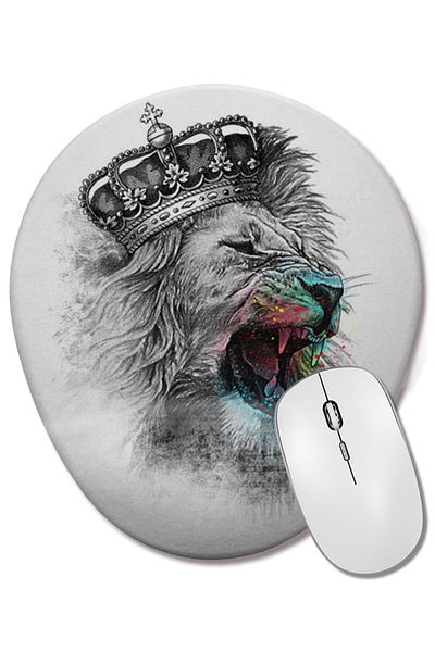 BASKI DÜNYASI لوحة ماوس بيضاوية من King Lion مع دعم للمعصم