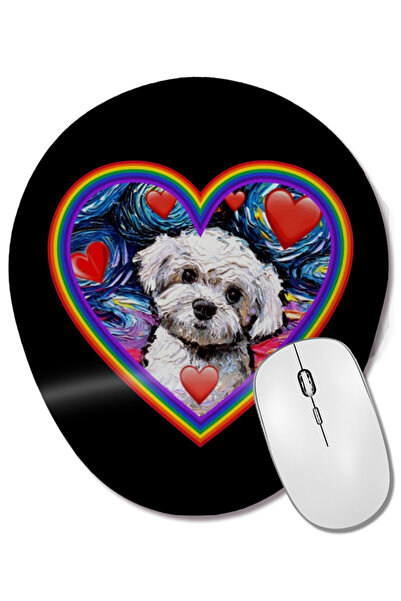 BASKI DÜNYASI Maltipoo într-un mouse pad oval cu suport pentru încheietura mâ...