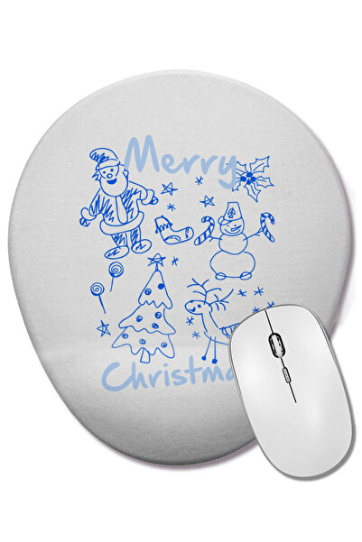 BASKI DÜNYASI Merry Christmas Doodles Mouse Pad oval cu suport pentru încheietura mâinii