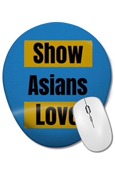 BASKI DÜNYASI Mouse Pad oval cu suport pentru încheietura mâinii, cu scrisul „Show Asians Love Stop Asian Hate”.