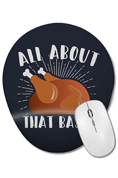 BASKI DÜNYASI Mouse Pad oval cu suport pentru încheietura mâinii, cu tema de Crăciun, cu curcanul și cu fraza „All About That Baste”