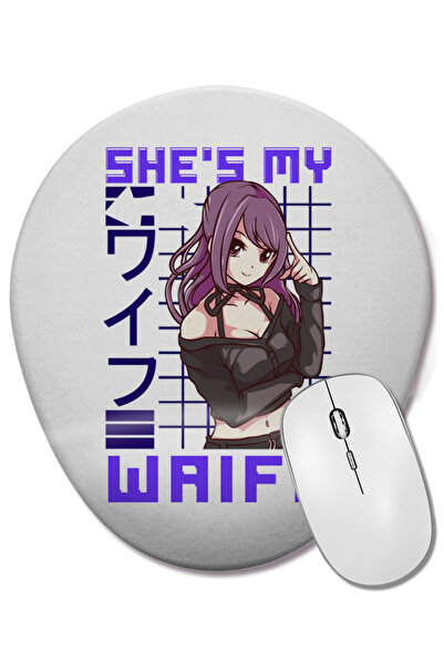 BASKI DÜNYASI Mouse Pad oval cu suport pentru încheietura mâinii, cu design anime, tipărire drăguță, cu tema „She's My Waifu”, obsesie anime, kawaii