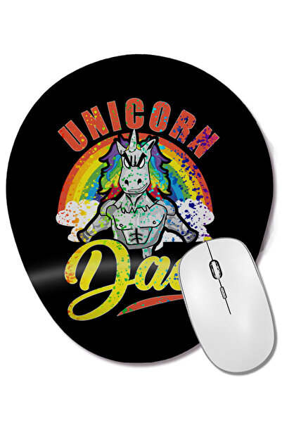 BASKI DÜNYASI Rainbow Paint Splatter Unicorn Dad Awesome Fathers Mouse Pad oval cu suport pentru încheietura mâinii