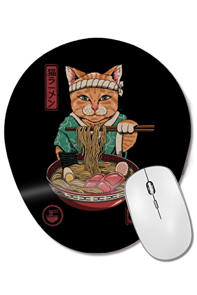 BASKI DÜNYASI Mouse Pad oval Neko Ramen cu suport pentru încheietura mâinii