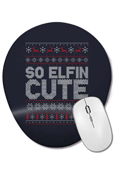 BASKI DÜNYASI So Elfin Cute Christmas Knit Pattern Mouse Pad oval cu suport p...