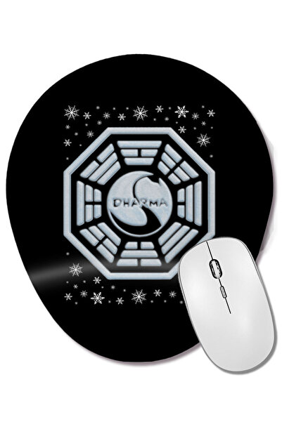 BASKI DÜNYASI Lost Dharma Initiative Christmas Snow Logo Mouse Pad oval cu su...