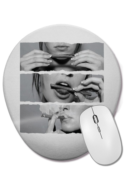 BASKI DÜNYASI Mouse Pad oval Sexy Smoke cu suport pentru încheietura mâinii