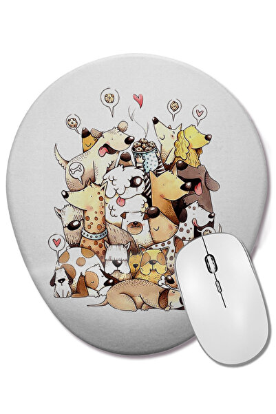 BASKI DÜNYASI DOGS PUG DOG Mouse Pad oval cu suport pentru încheietura mâinii