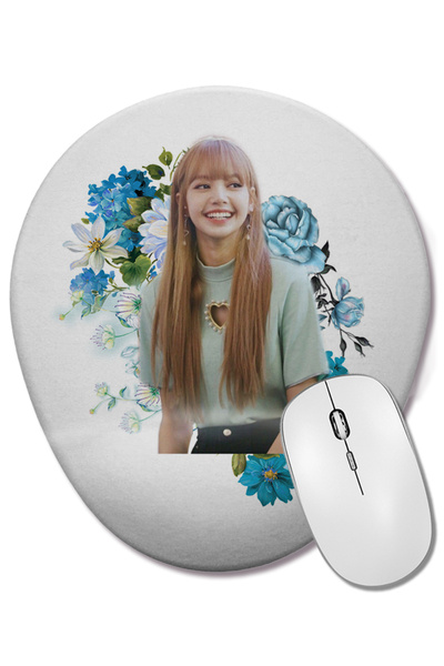 BASKI DÜNYASI لوحة ماوس بيضاوية من Blackpink Lisa 04 مع مسند للمعصم