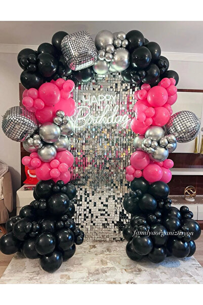 dekormatik Disko Toplu Pembe Siyah Balon Balon Seti