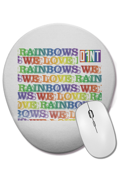 BASKI DÜNYASI Овална подложка за мишка с опора за китката „Обичаме дъгите“