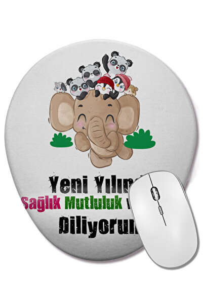 BASKI DÜNYASI Cadou de Anul Nou La mulți ani 08 Mouse Pad oval cu suport pentru încheietura mâinii