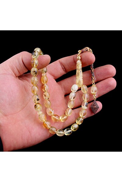 TAKI925 مسبحة فوسيليس قطرة العنبر بحجر الزركون الأحمر وشرابة فضية