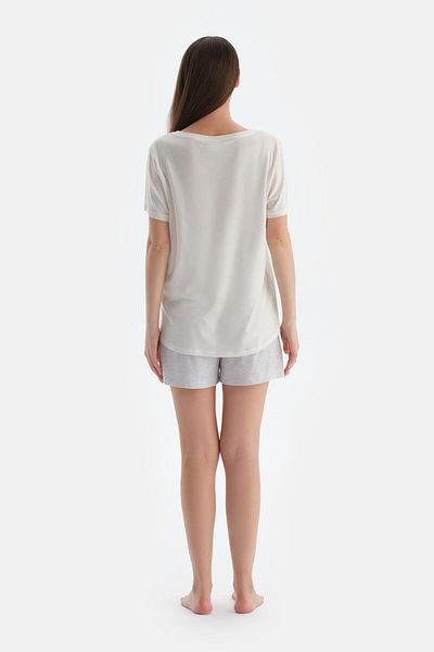 Dagi Gray Melange-Yellow Combed Cotton Modal Double Shorts