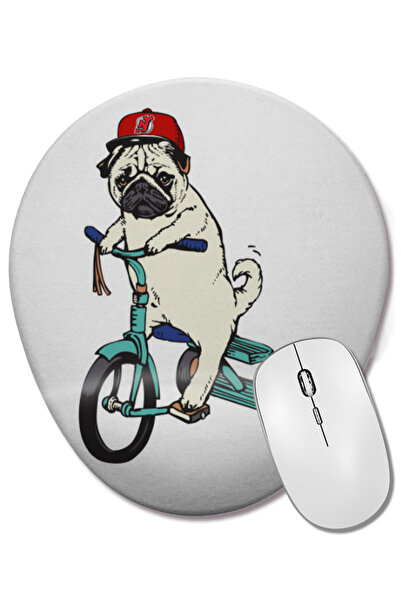 BASKI DÜNYASI Mouse Pad oval Pug Dog 02 cu suport pentru încheietura mâinii