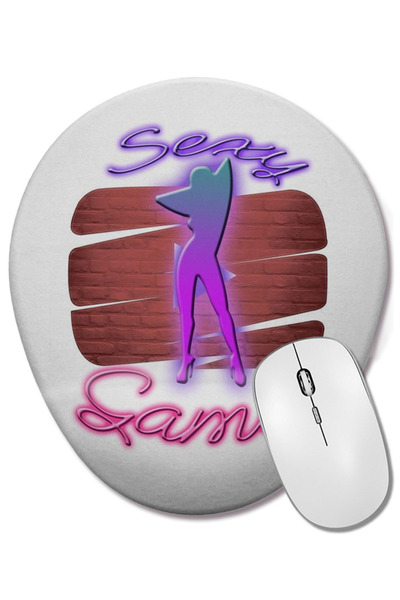 BASKI DÜNYASI Neon Sexy Games 2 Oval Mouse Pad with Wrist Support