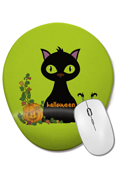 BASKI DÜNYASI Black Cat Happy Halloween 2021 Mouse Pad oval cu suport pentru ...