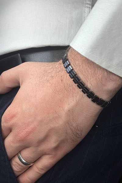 Leo'Stone Special Design Fine Cut Rectangular Hematite Stone Elevator Drawstring Adjustable Natural Stone Men's Bracelet