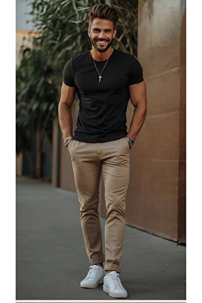 LACKH Чоловіча мода Чорна пряма футболка, зручна для літа, швидко сохне, з короткими рукавами, еластична тканина