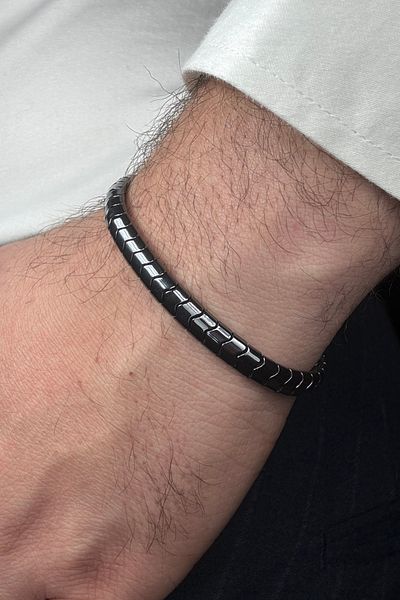 Leo'Stone Premium Series Wavy Asymmetrical Hematite Stone Elevator Drawstring Adjustable Men's Bracelet