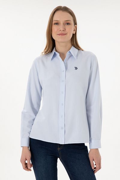U.S. Polo Assn. Cămașă de bază cu mânecă lungă albastru deschis pentru femei 50297002 -VR003