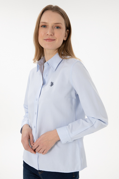 U.S. Polo Assn. Cămașă de bază cu mânecă lungă albastru deschis pentru femei 50297002 -VR003