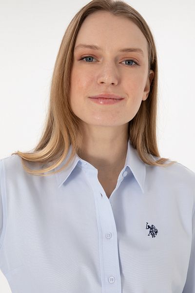 U.S. Polo Assn. Cămașă de bază cu mânecă lungă albastru deschis pentru femei 50297002 -VR003