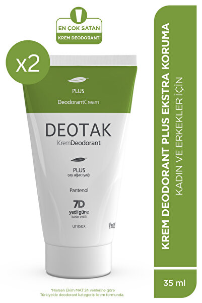 Deotak Plus Ekstra Koruma 7 Güne Kadar Etkili Krem Deodorant 35 ml x 2 Adet
