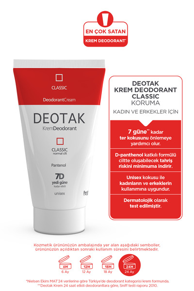 Deotak Classic Koruma 7 Güne Kadar Etkili Krem Deodorant 35 ml x 3 Adet