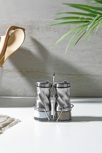Nehir 2 Piece Stainless Steel Spice Rack Set with Twisted Stand