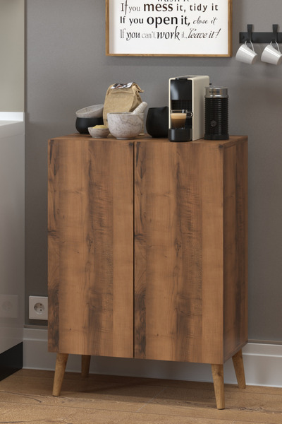 Monte Sehpa Luce Çok Amaçlı Dolap Midi Ceviz Mutfak, Banyo, Balkon, Kiler, 4 Raflı Dolap