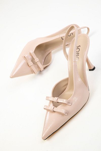 SOHO Beige Patent Leather Women's Classic Heeled Shoes 20353