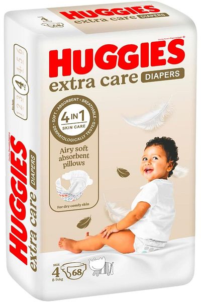 Huggies Huggies Extra Care, Size 4, 8-14 kg, Jumbo Pack, 68 Diapers
